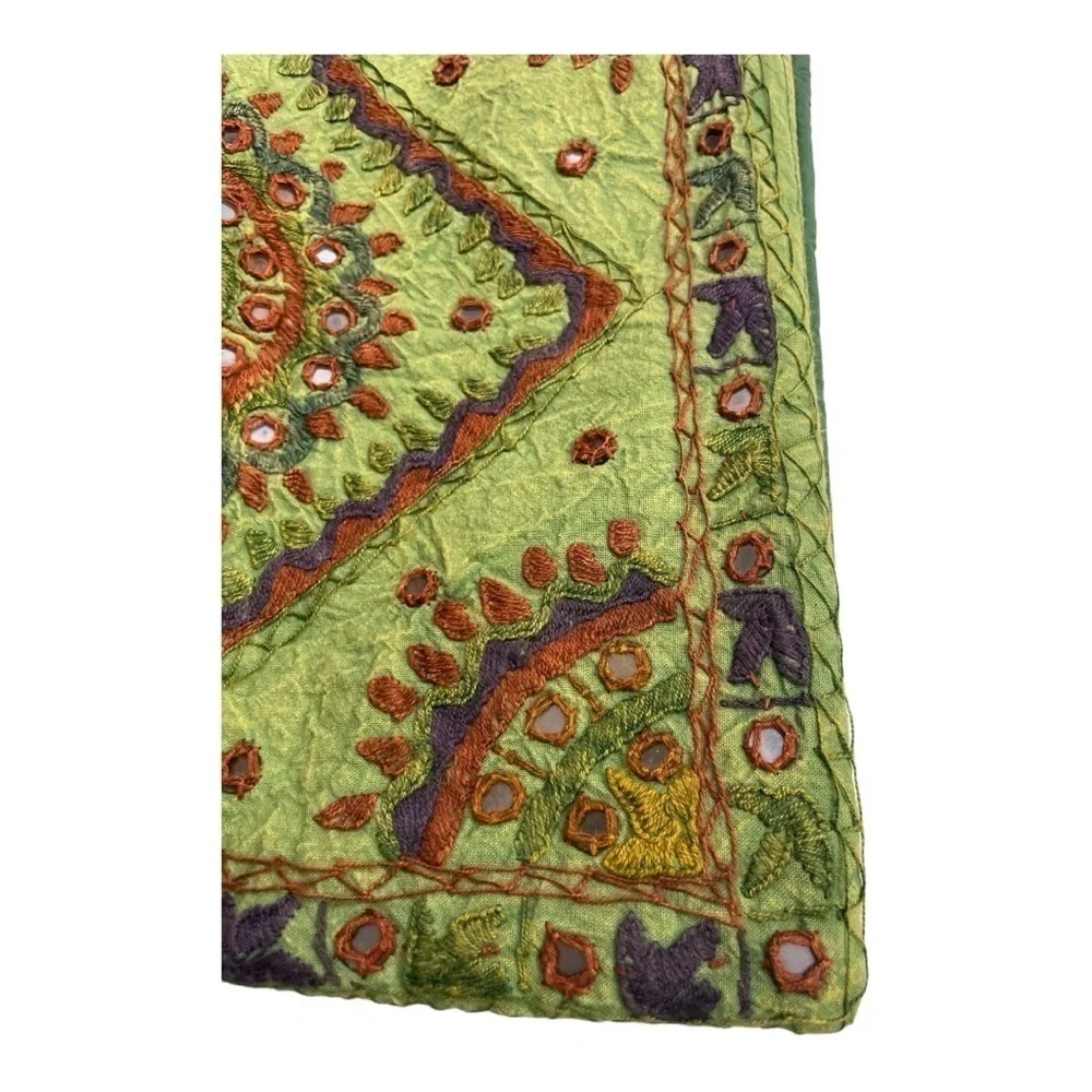 Green, Rust, Purple Embroidered Handbag Purse with Mirror pieces. Made in India